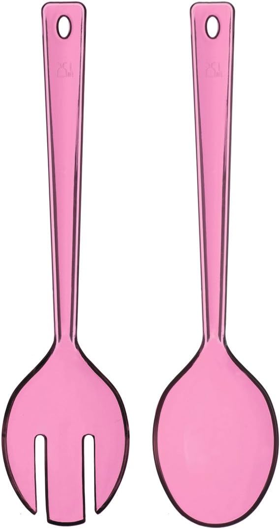 Large Pink Plastic Serving Spoon & Fork Salad Servers Picnic Party BBQ