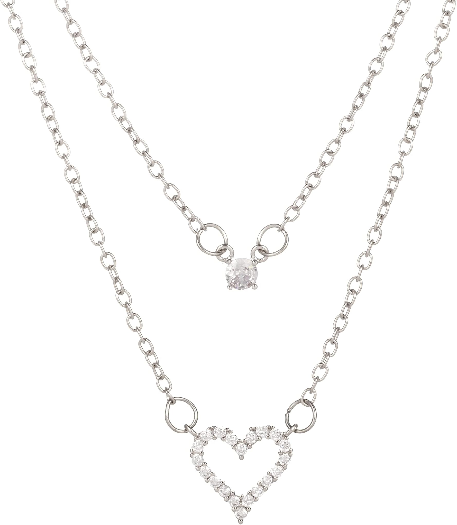 VANGETIMIDainty Layered Heart Pendant Necklace Silver Crystal Heart Necklace for Women Valentines Day Gifts Jewelry