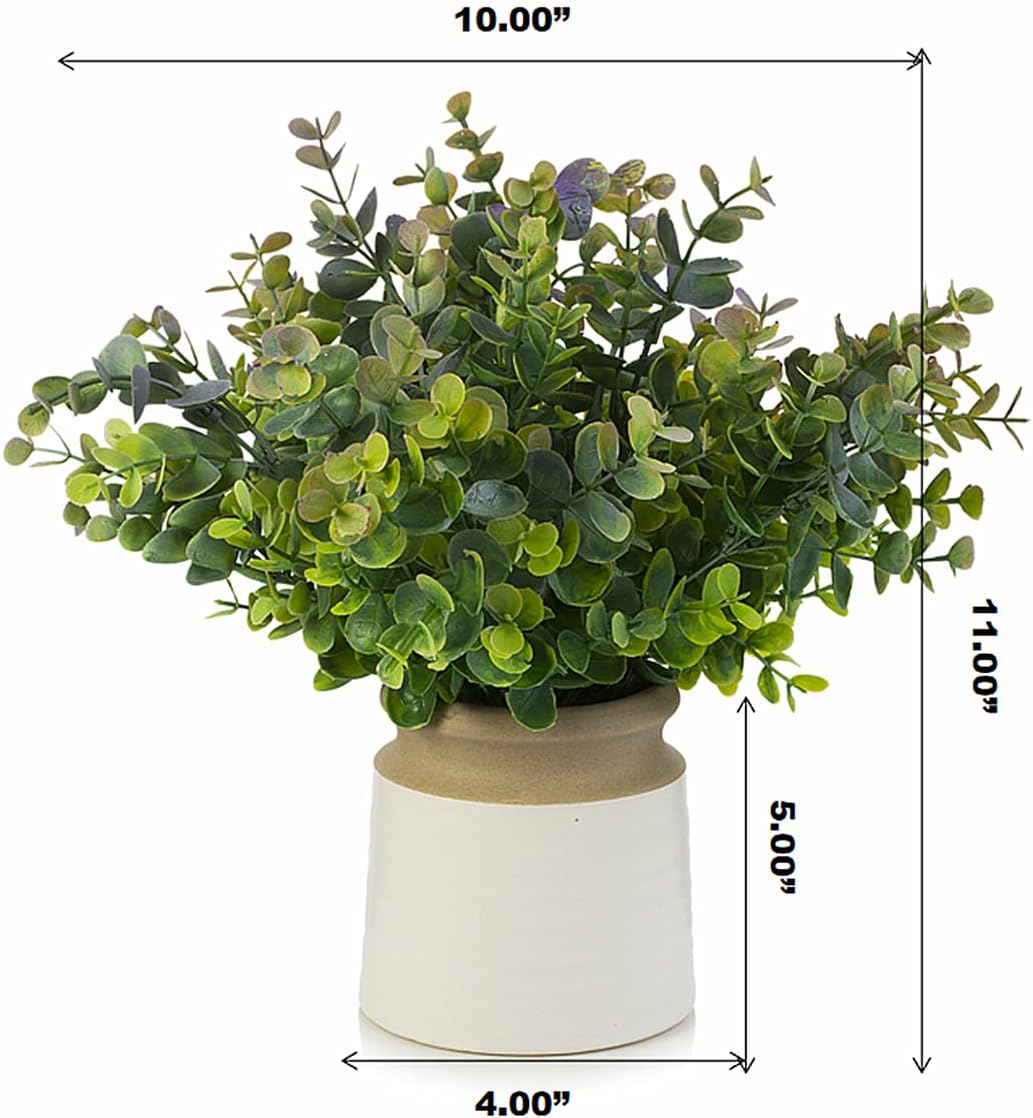 ENOVA FLORAL Artificial Potted Plants, Artificial Eucalyptus Grass Topiary in White Ceramic Pots with Faux Water, Fake Plants in Pots for Farmhouse, Home Decor Indoor, Table Centerpieces