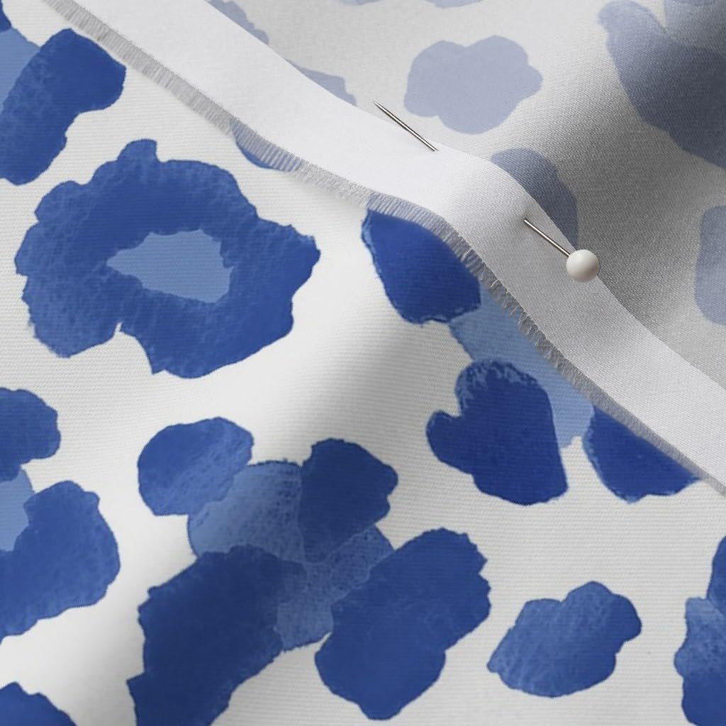 Spoonflower Fabric - Blue White Leopard Print Leopards Tiger Animal Spots Whimsical Jungle Printed on Organic Cotton Sateen Fabric by The Yard - Sewing Quilting Apparel Home Decor