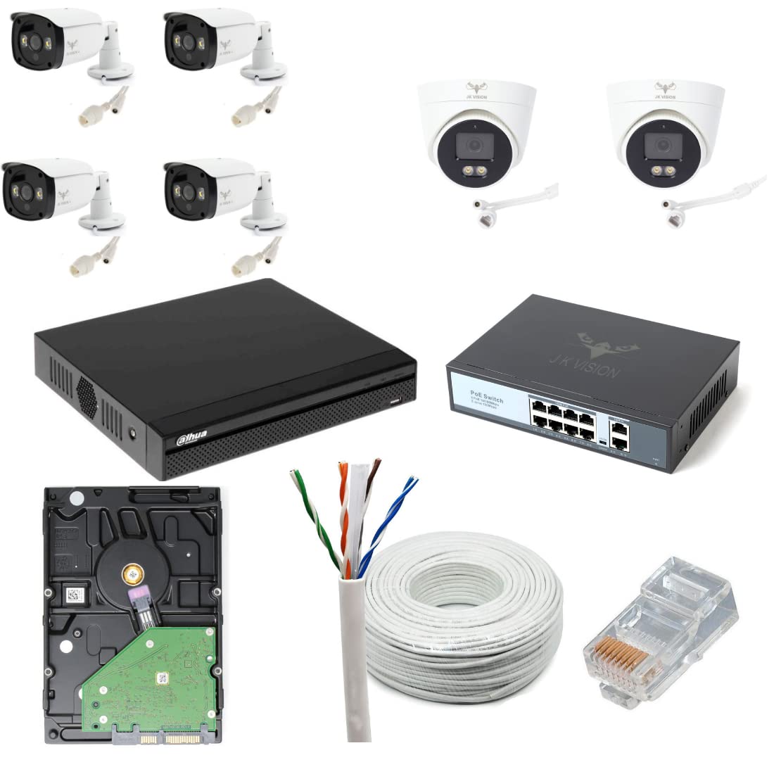 JK Vision 4MP CCTV IP Camera Full Set, 4 Bullet, 2 Dome, 8 Channel NVR, 8 Port JK Vision POE, 2TB Hard Disk, Cat6 Cable 100 Meter, 12 RJ45 Connector-picture-17