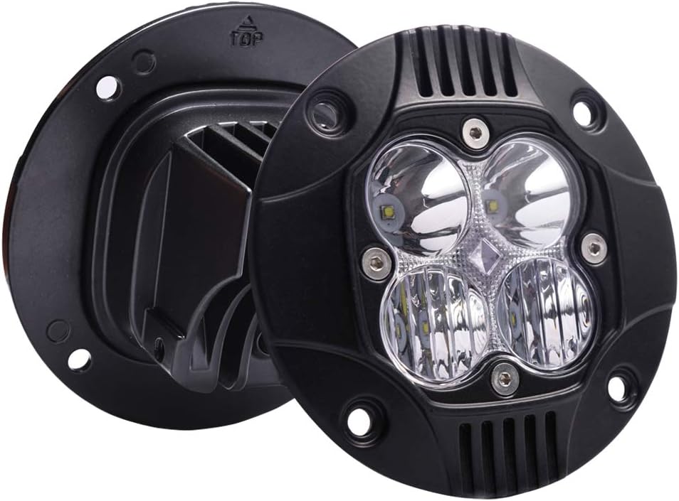 Flush Mount LED Light Pod - 40W 4.6 Inch Spot and Flood Lamp Off Road LED Work Lights + Blue Atmosphere Light | 6000K 3000LM Super Bright Driving Fog Light for SUV UTV ATV Truck (2 Pack)