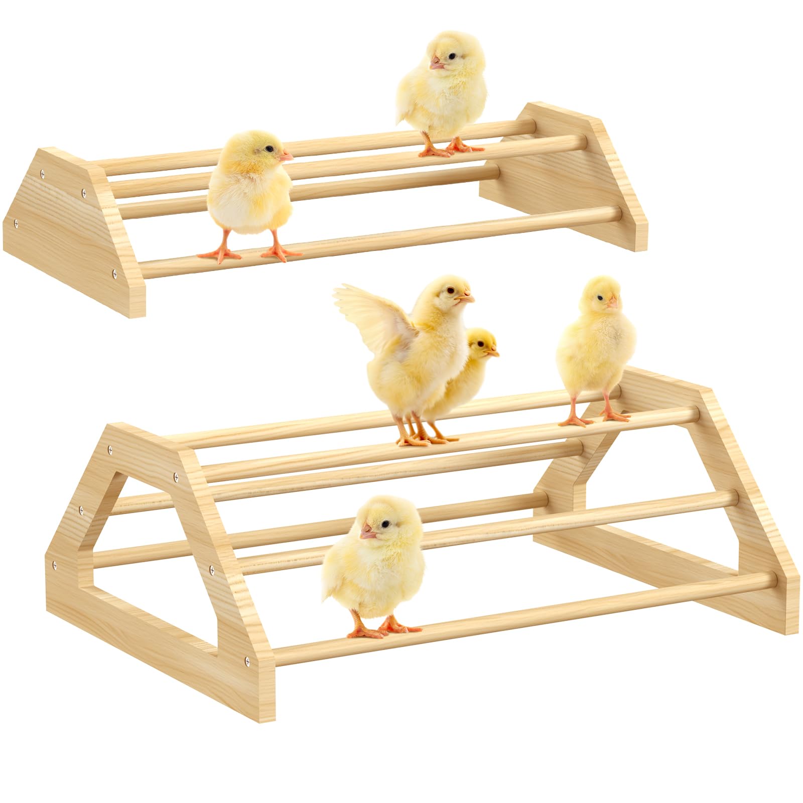 Pawaboo Chick Perch, 2 Pack Wooden Chicken Roosting Bars, Large & Small 2 Sizes Chick Perches Toy for Coop and Brooder, Chicken Roosts and Perches