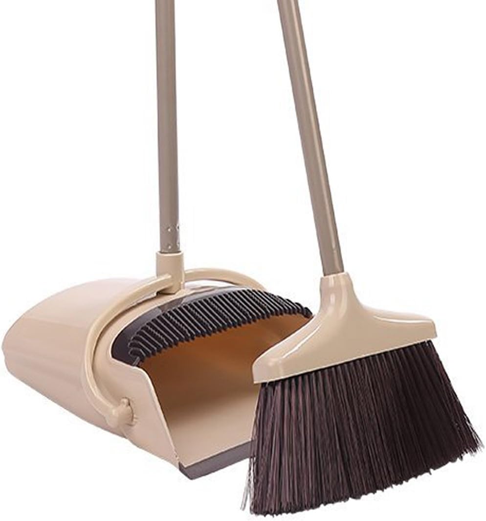 Dust Pan Broom Set, 48 in Long Handle Brooms Upright Dustpan with Teeth Comb for Pet Dog Cat Hair Floor House Indoor Lobby Kitchen Yard Garage