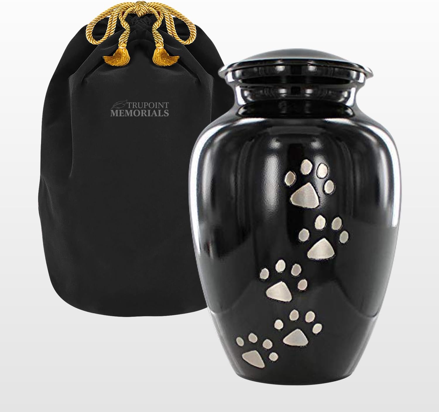 Trupoint Memorials Small Pet Urn for Dogs and Cats Ashes, Paws Print Black Cremation Urns for Pets up to 17 lbs