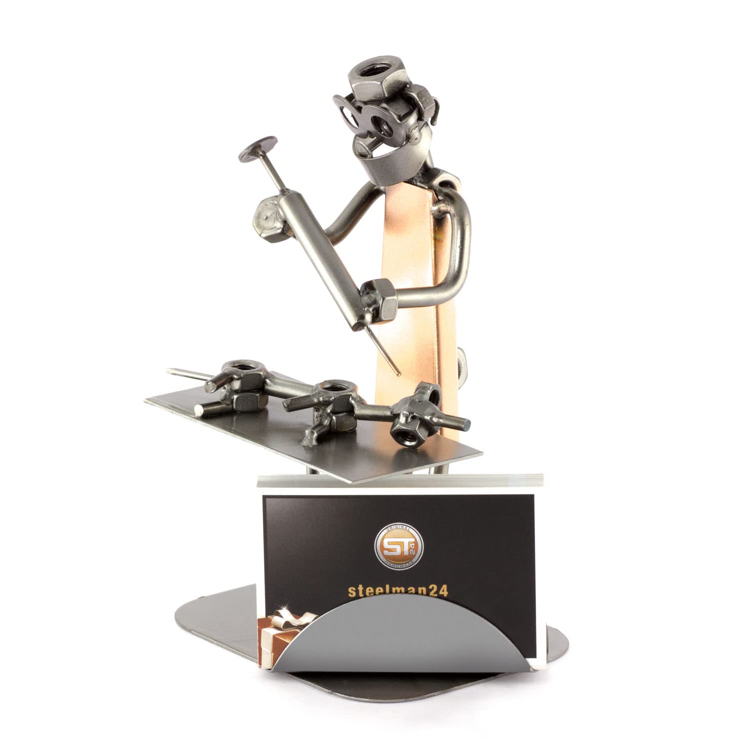 Steelman24 – Omino Di Viti Veterinario Con Cane, Portabiglietti Da Visita Con Piastra Incisa Personale, Idea Regalo Originale - 4