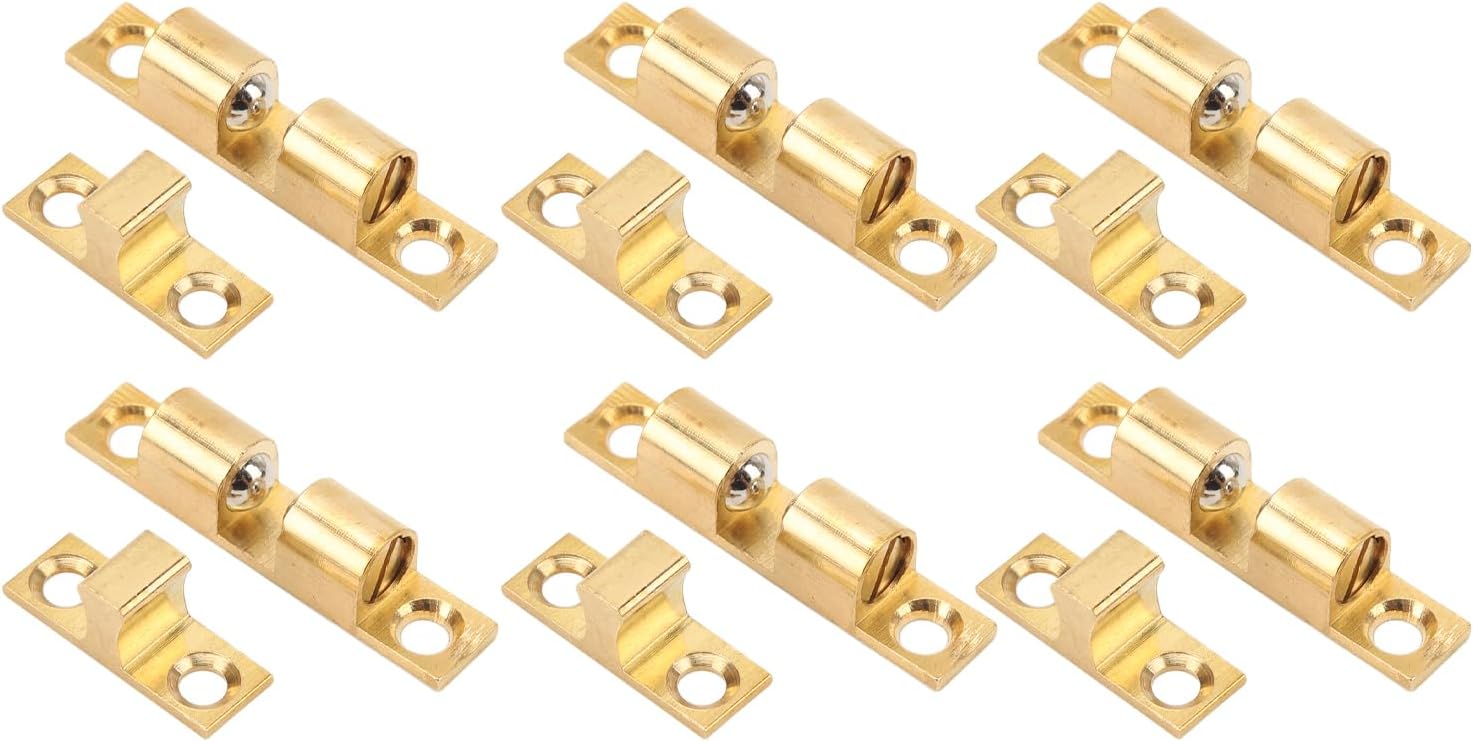 6 Set Cabinet Door Catch, Double Ball Brass Bead Snap Locks, Adjustable Tension Locks, Ideal for Cabinets, Closets, Drawers & Tables (50mm / 2in)