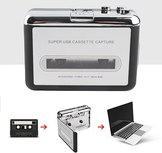 Yctze Portable USB Cassette to MP3 Converter, Tape to CD Audio Music Player Capture, Stereo Sound Quality for Vintage Cassette Enthusiasts
