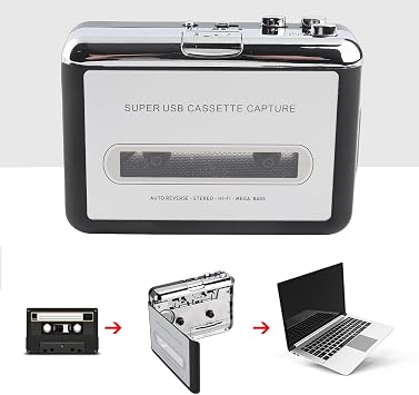 Yctze Portable USB Cassette to MP3 Converter, Tape to CD Audio Music Player Capture, Stereo Sound Quality for Vintage Cassette Enthusiasts