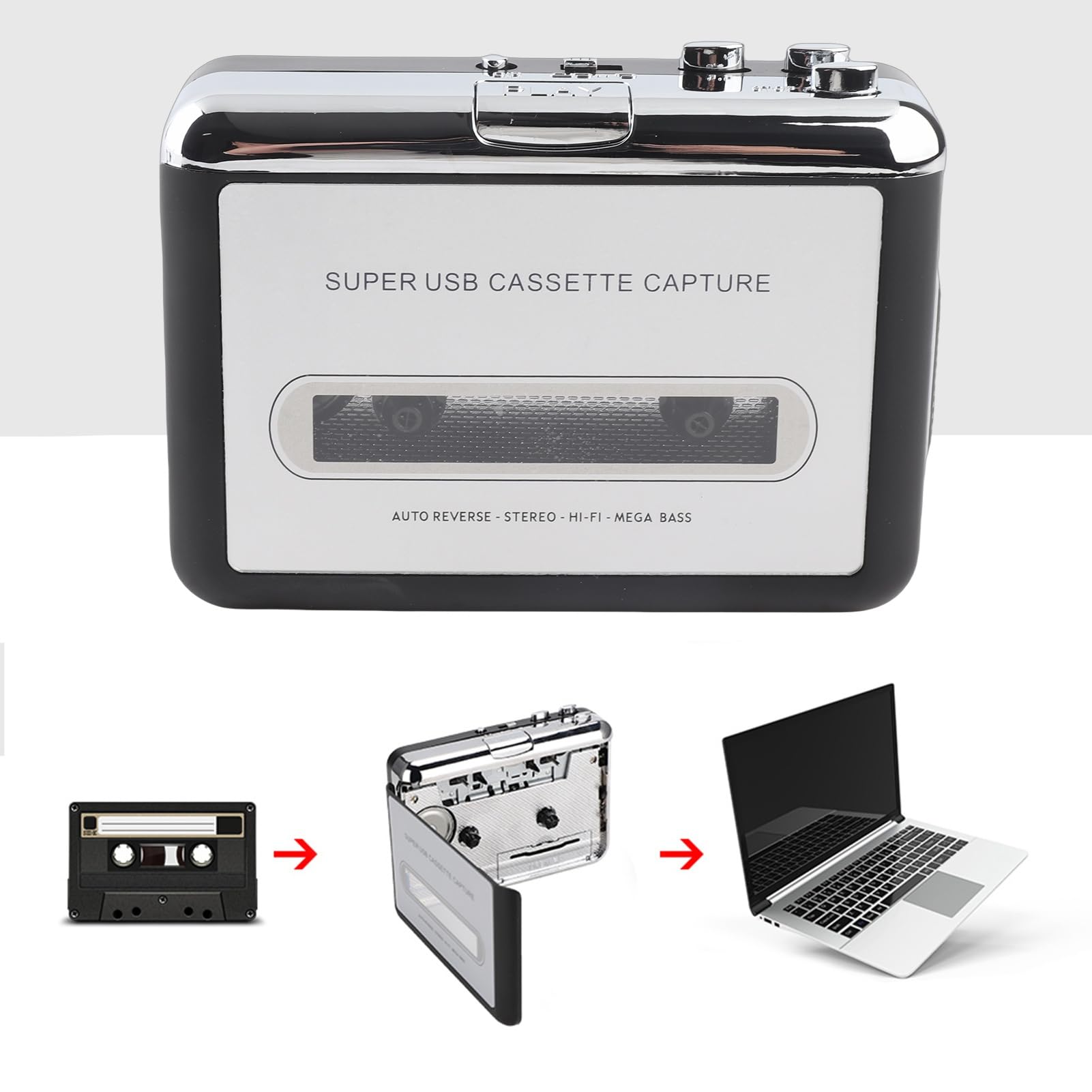 Cattura convertitore da Cassette a MP3 USB, convertitore di Cassette Lettore di Nastri Digitale Portatile per catturare Cassette Stereo/da Nastro a PC Convertitore di switcher MP3