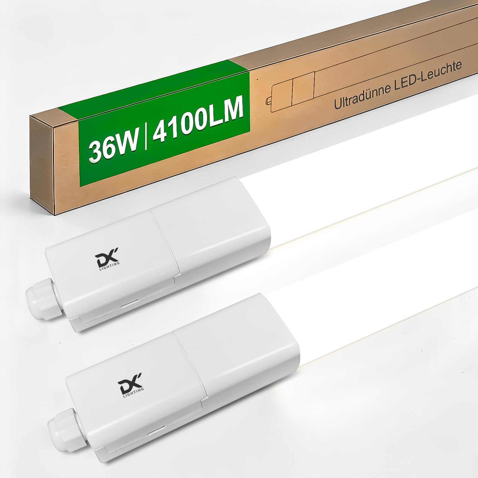2 Stück LED Feuchtraumleuchte 115CM, Verknüpfbar LED Feuchtraumlampe [36W, 4100LM, 4000K Neutralweiß] IP65 Wasserfest Wannenleuchte Deckenleuchte Röhre für Feuchtraum Garage Keller
