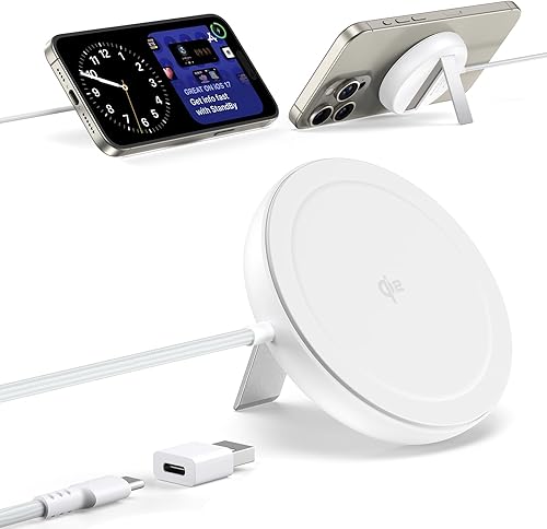 Meifigno Qi2 Cargador inalámbrico para MagSafe, cargador magnético de 15 W para iPhone Samsung con soporte de metal, diseñado para iPhone 16 Pro