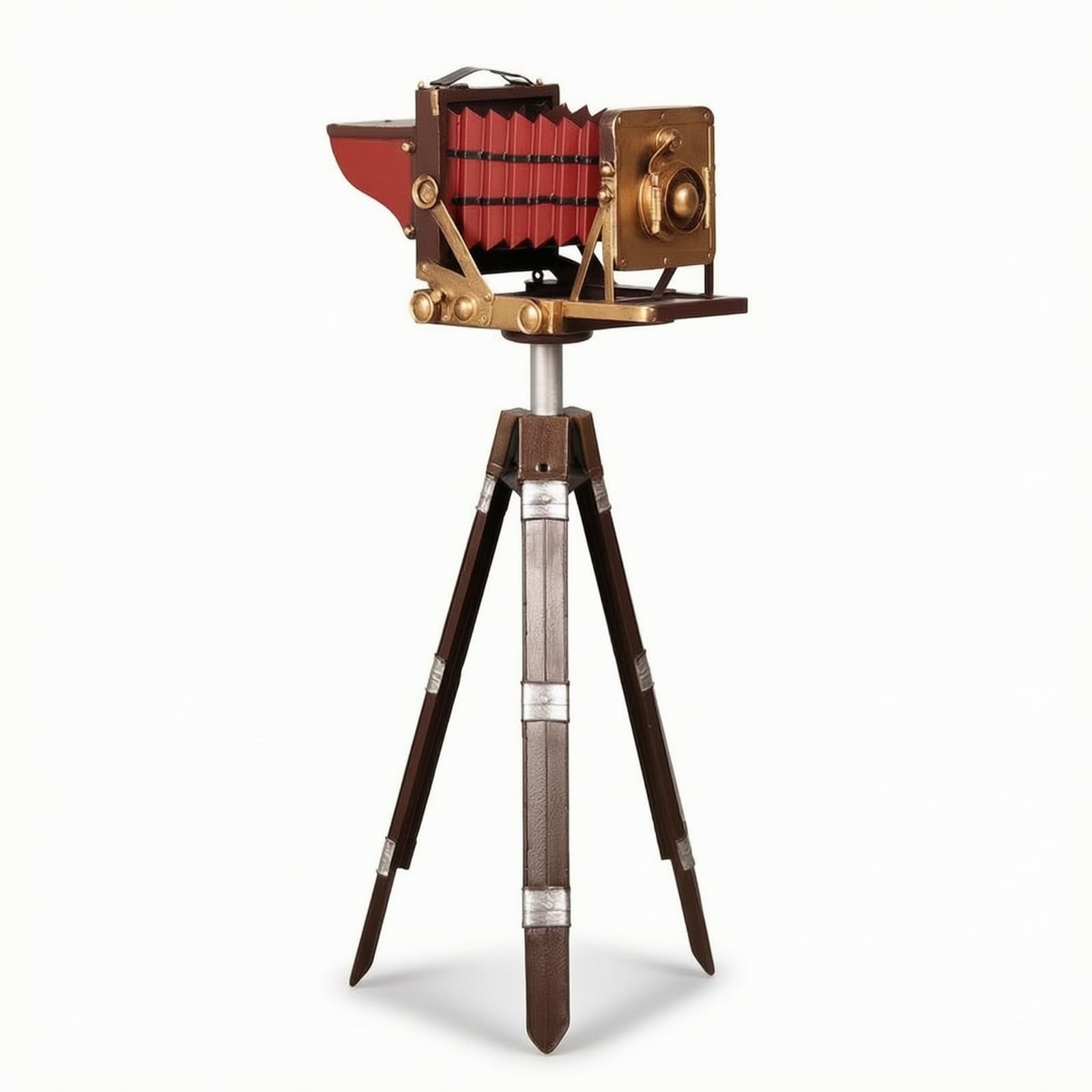 Fotocamera con Treppiede Vintage Macchina Fotografica Decorativa Industriale Soprammobile per Appassionati di Fotografia, Bar, Fotocamera Vintage Marrone Con Treppiede Marrone E Argento