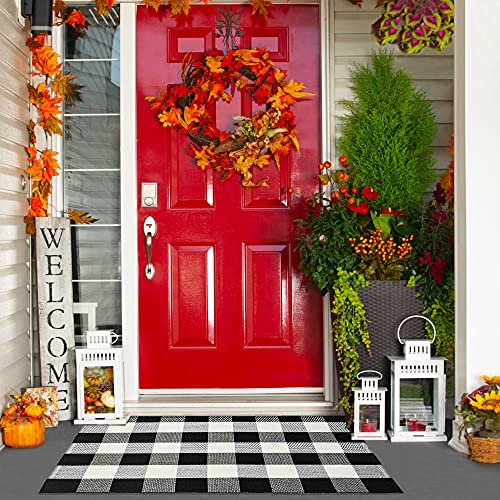 Nanta Cotton Buffalo Plaid Rug 27.5 X 43 Inches Washable Black And White Buffalo Check Rug For Layered Door Mat Indoor Outdoor #TOP2