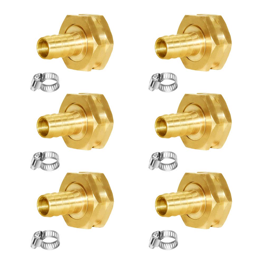 Joywayus 6 szt. 1/2 cala Barb x 3/4" żeński gwint GHT obrotowy sześciokątny mosiężny ogrodowy wąż wodny złącze miedziane złączka z zaciskiem ze stali nierdzewnej dom / łódź / trawnik / myjnia
