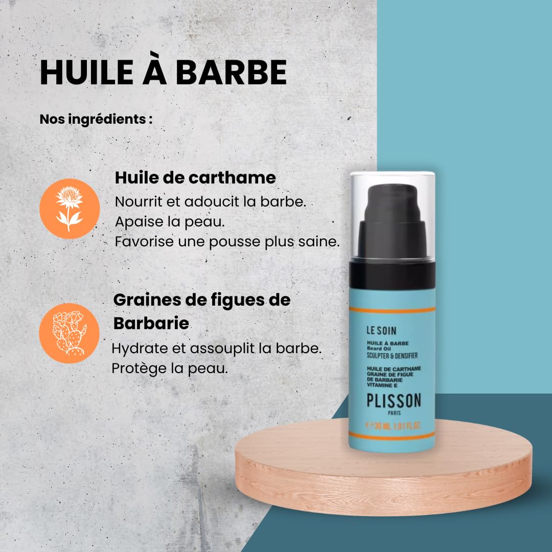 Plisson - Set mit Engelsbart – 1 Duschgel 3-in-1 + 1 Bartöl + 1 Bartbürste – notwendig Bartpflege für Herren – 95 bis 99 % Inhaltsstoffe natürlichen Ursprungs