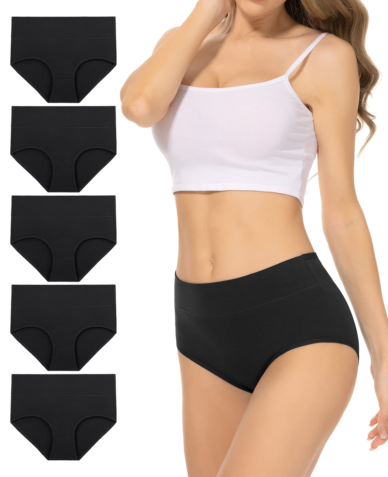 benirap Womens Underwear Soft Cotton Hipster Panties Breathable Briefs 5 or 6 Pack, Black-5p, Large-picture-54