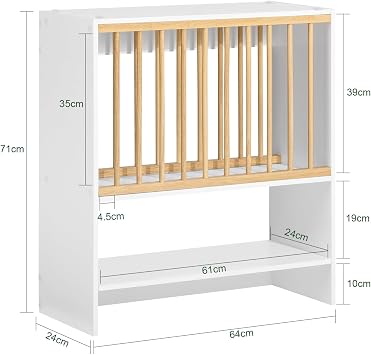 SoBuy Wall Mounted Kitchen Plate Rack 64cm Wide with Hooks for Small Spaces