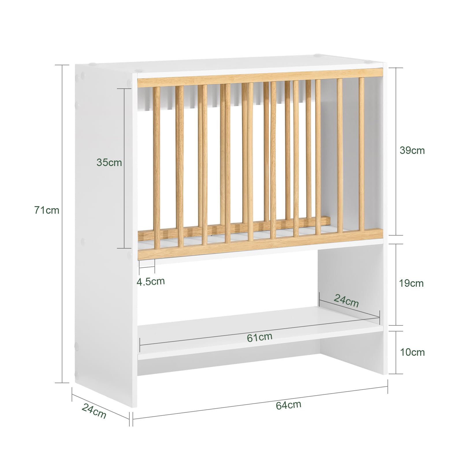 SoBuy Escurreplatos Blanco de Pared para 11 platos, 7 ganchos, 64x71x24cm | Soporte para Platos con estante adicional, seca vajilla & ahorra espacio, carga 10 kg, MDF/madera, cocina & comedor, KCR09-W