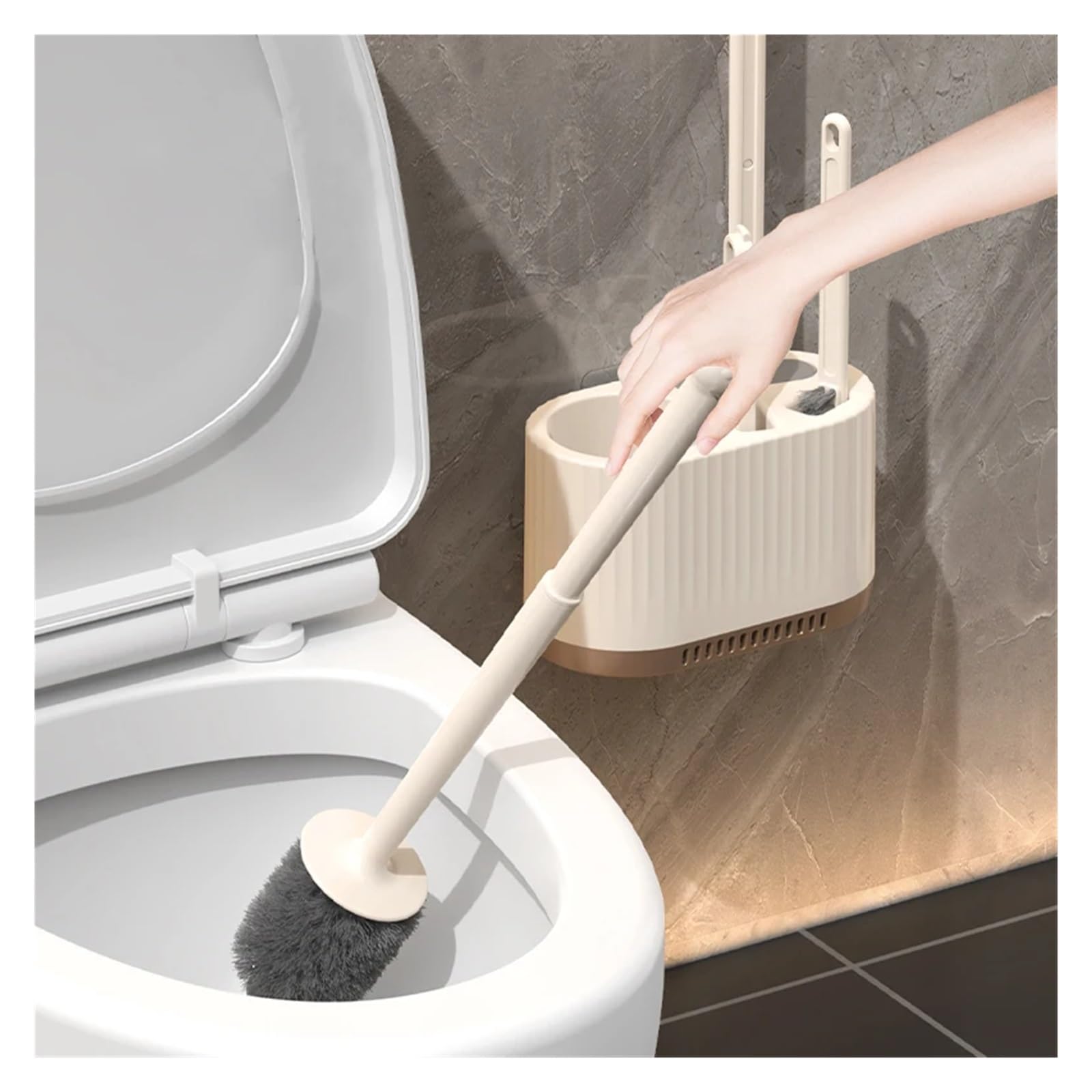 Klobürste Toilettenbürste for den Haushalt | Wandmontierte Reinigung, kein Winkel for umfassende Reinigung, geeignet for Toiletten(Creamy white)