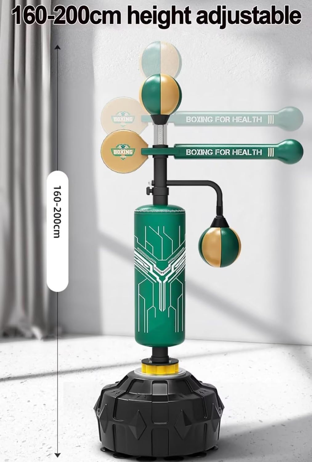 Speed Ball/Swing Arm/Sandbag Freestanding Boxing Bag, 360° Swing Bar Punchng Sport Sand Bag, 160-200cm Height Adjustable Fitness Training Equipment, Home Gym Fitness Training Reaction Target