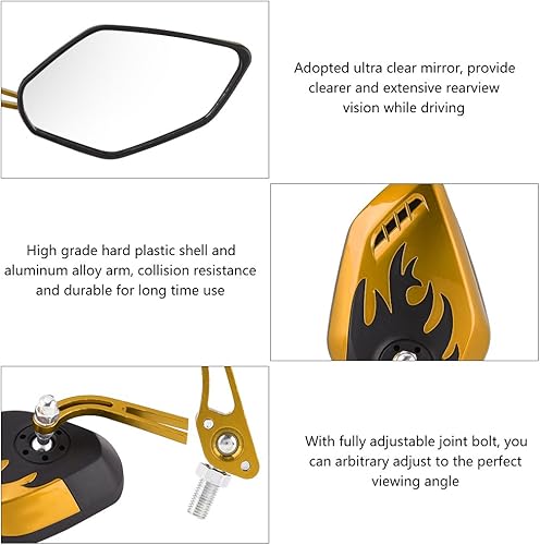 Miniatura 3 de Espejos retrovisores de motocicleta de 0.315 in – 1 par de espejos retrovisores universales de motocicleta scooter de aluminio con patrón de llama