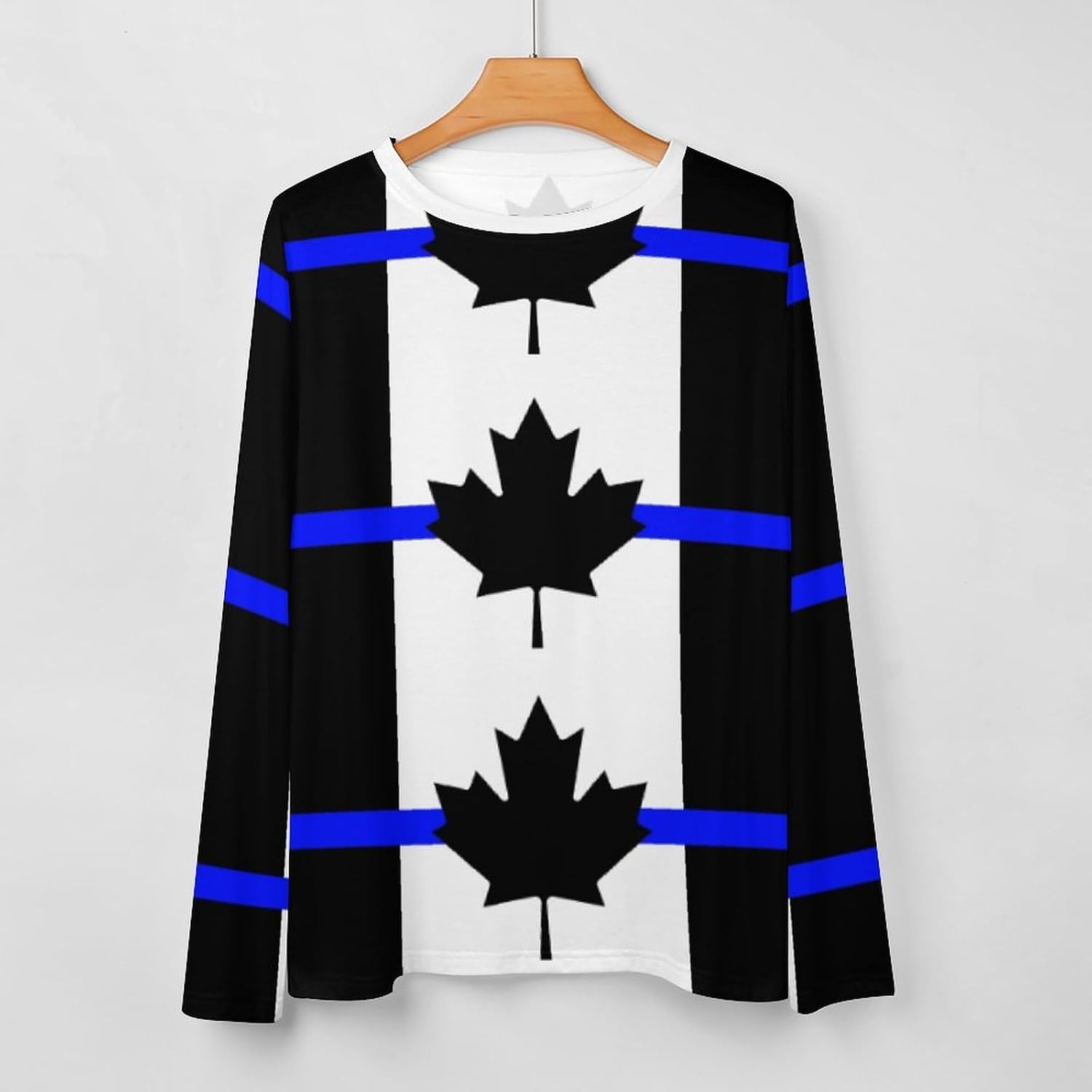 Thin Blue Line Canada Flag Women's Pajama Top Sleepwear Pajamas Sleep T-Shirt Long Sleeve Shirt Crewneck Tee