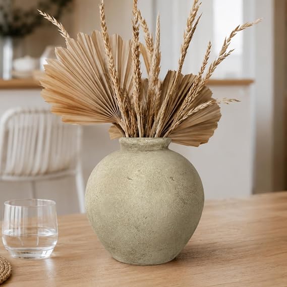 Decorative Ceramic Rustic Vase, 8.67 Inches Large Terracotta Floor Vase for Centerpieces, Vintage Home Decor, Living Room, Dining Room, Kitchen