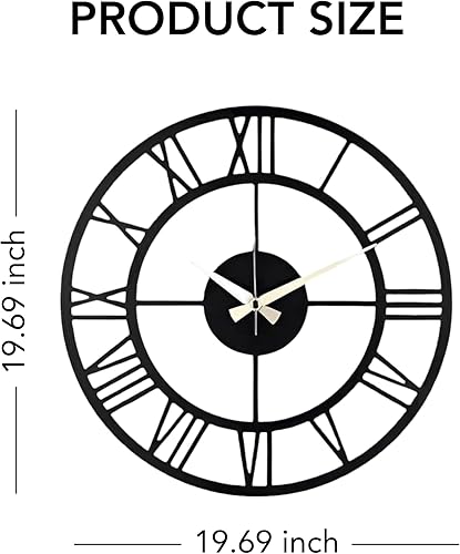 Miniatura 106 de Reloj de pared de metal de 20 pulgadas, redondo, silencioso, moderno, analógico, grande, funciona con pilas, reloj de pared para sala de estar, Negro