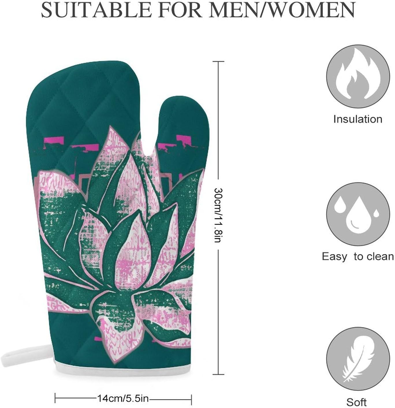 Oven Mitts 2 Pcs Kitchen Oven Glove Flower Namaste Oven Mitt Non-Slip Oven Gloves for Cooking Heat Resistant Hot Pads for Microwave BBQ
