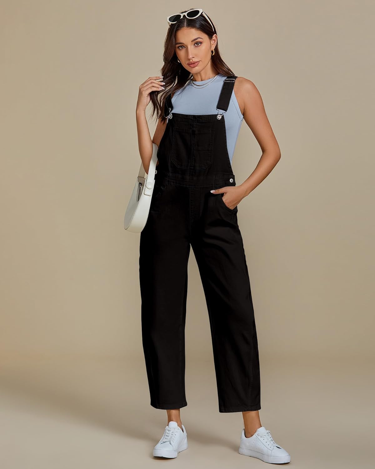 luvamia Barrel Leg Overalls for Women Baggy Bib Stretchy Denim Jumpsuit Loose Fit Jean Overall Jumpsuits with Pockets - Image 8