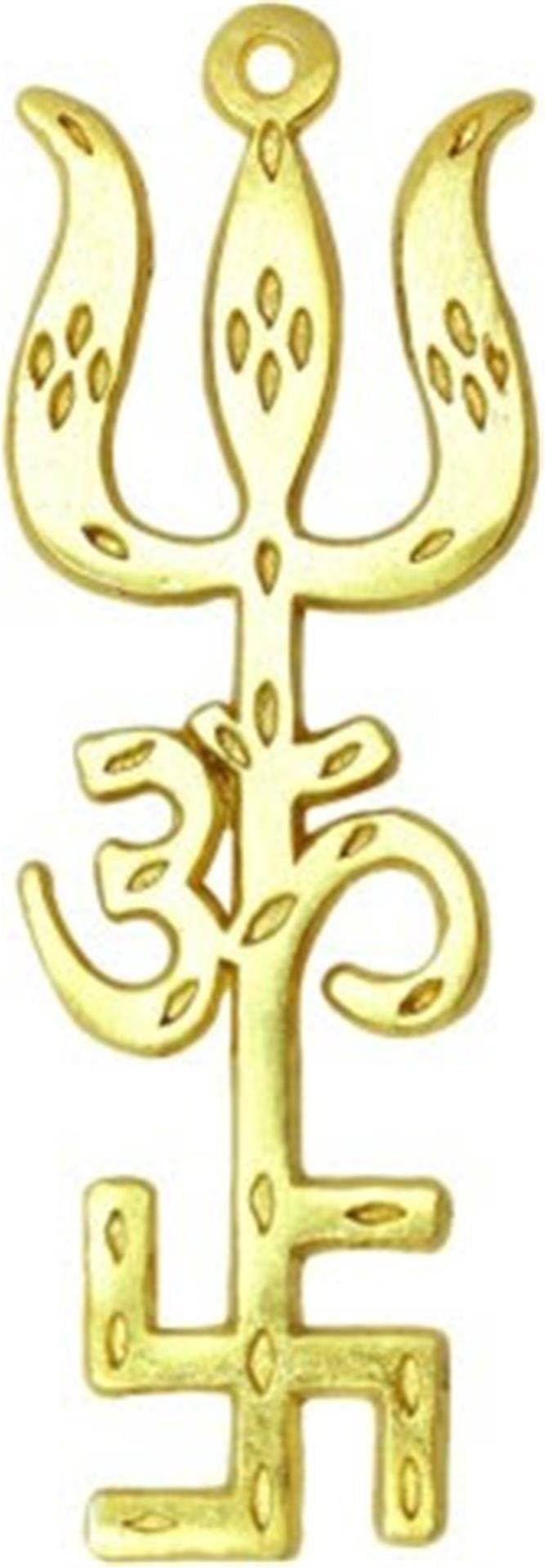 Malabar Gems Vastu Trishakti Yantra (Swastik Om Trishul) Original Brass 3.8 Inch