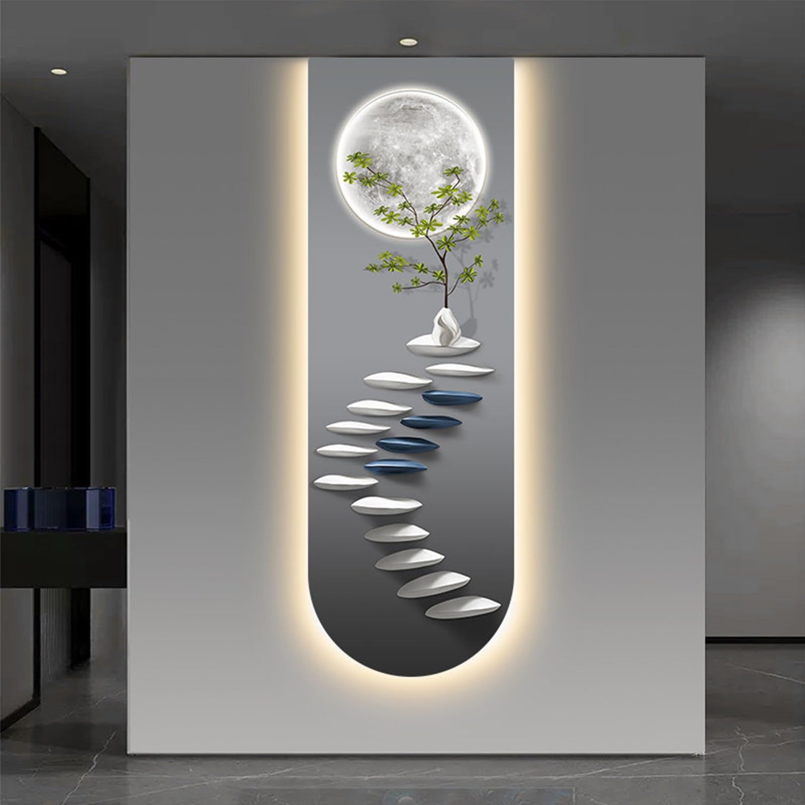 PGZMDTWI 3D Wall Art with Crystal Porcelain, Lighted Sandstone Decor for Living Room Entryway Modern LED Wall Sculpture(BY2328,50 * 150cm 9.7 * 59.1in)
