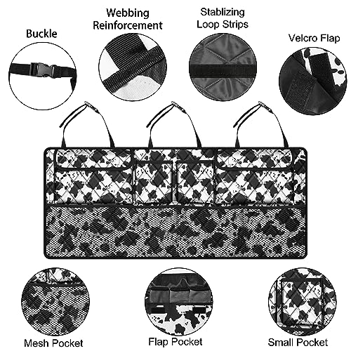 Image of Femuar Car Trunk Organizer,Large Capacity Backseat Trunk Organizer(42 inch*18 inch),Collapsible Car Storage Bag with 8 Pocekt,Car Organizer for SUV /MPV /Truck - Cow print