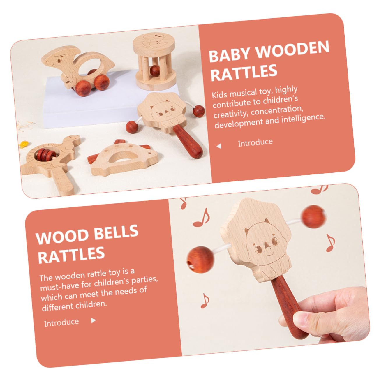 Set 5 Pezzi Sonagli in Materiale Sintetico Beige per Ragazzo Ragazza, Giocattolo Musicale Leggero e Facile da Trasportare per Feste Infantili e Prima Educazione