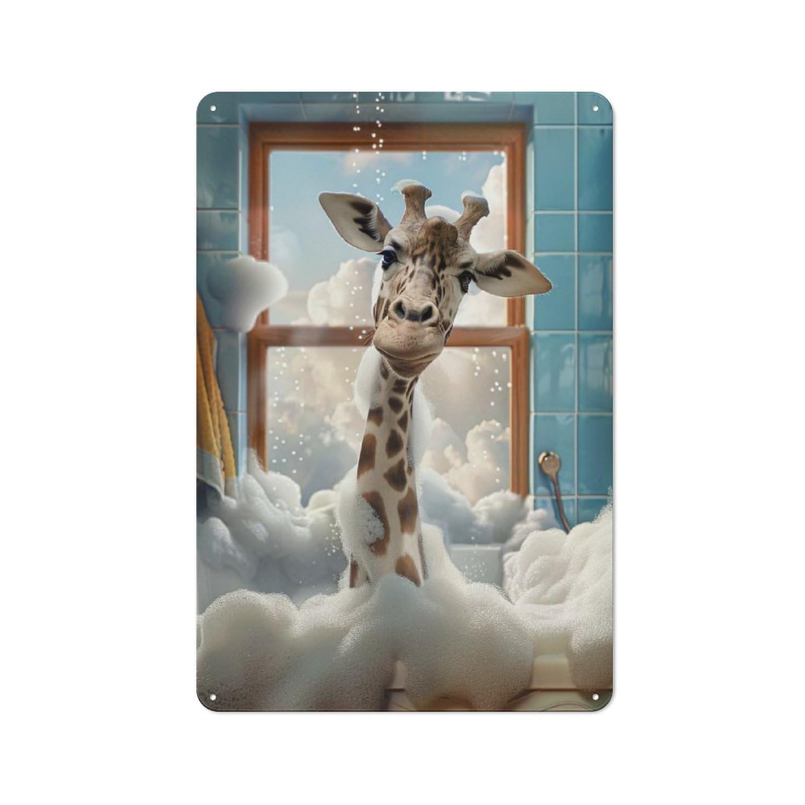 Junmoney Style-24 Vintage Giraffe In A Bubble Bath Tin Sign 30X20cm, Home Bar Decor For Diner, Restaurant, Shed Or Kitchen, For Casual British Interiors