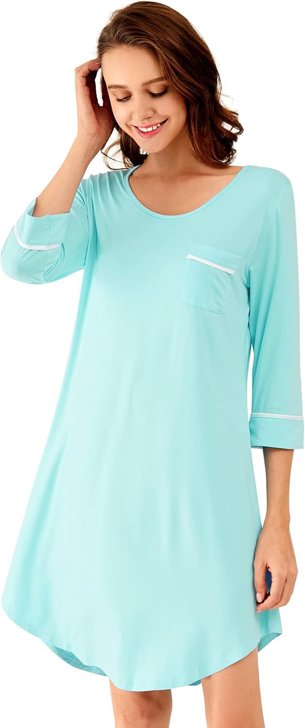 WiWi Super Soft Nightgowns for Women 3/4 Sleeve Cooling Nightshirts Sleepwear Bamboo Viscose Dress S-4X - Image 3
