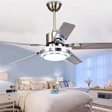 Stainless Steel Ceiling Fan with Light, Reversible 5 Blades and Three-Color Changes by Remote Control LED Chandelier Lamp for Bedroom, Dinning Room Decoration 52 Inch
