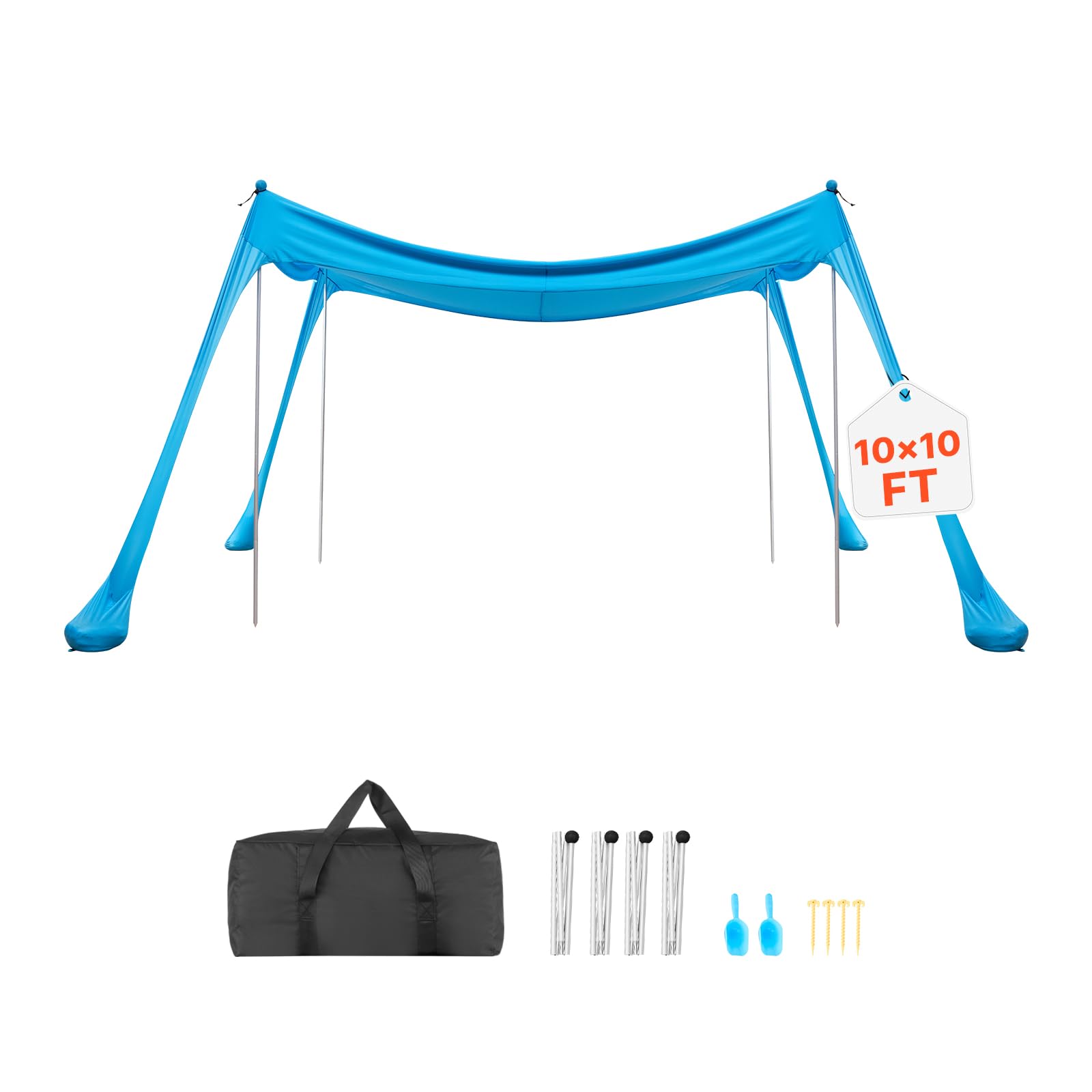 VEVOR Tenda Parasole Portatile da Spiaggia per Esterno Protezione Solare UPF 50+ 3 x 3 x 2 m, Parasole da Spiaggia con Pali di Supporto Ancoraggio Tenda Portatile per Campeggio Viaggio Pesca, Blu