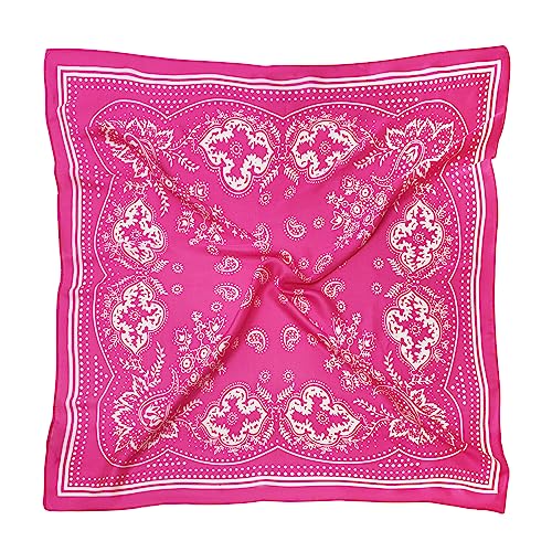 VANLINKER 27.5 Inches Silk Head Scarf for Women Men Vintage Bandanas Satin Hair Scarf Silk Wrap Scarf Neckerchief Square Scarves VL9549 Hot Pink