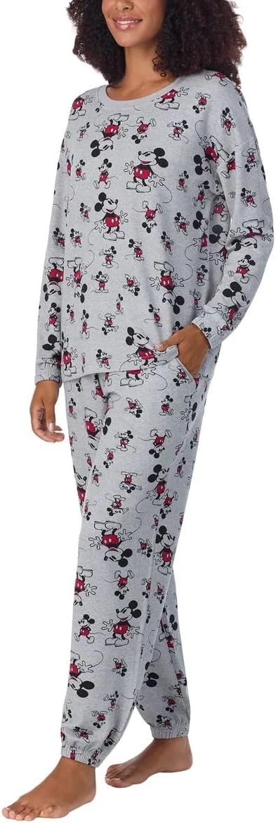 Disney Womens 2 Piece Cozy Pajama Set (US, Alpha, 3X, Regular, Regular, Classic Mickey Mouse Gray) - Image 2