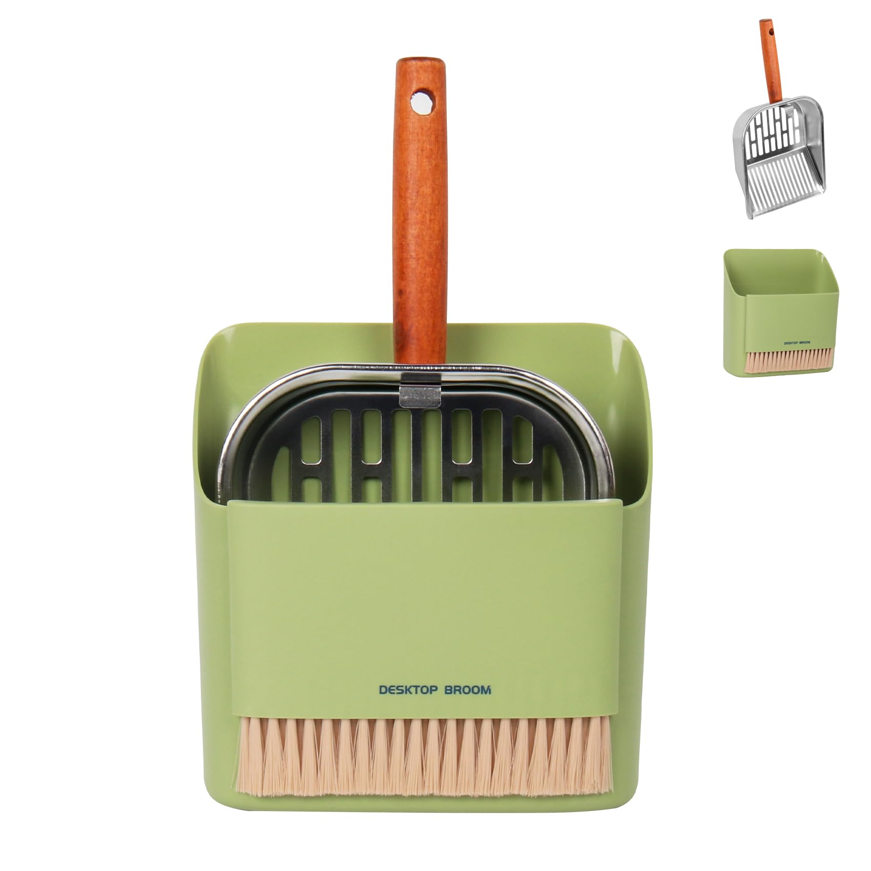 Stainless Steel Cat Litter Scoop with Holder, Kitty Poop Scooper Stand for Litter Box, Fast Sifting Non-Stick Cat Poop Scooper with Coarse and Fine Grids for All Litter Pan, Green