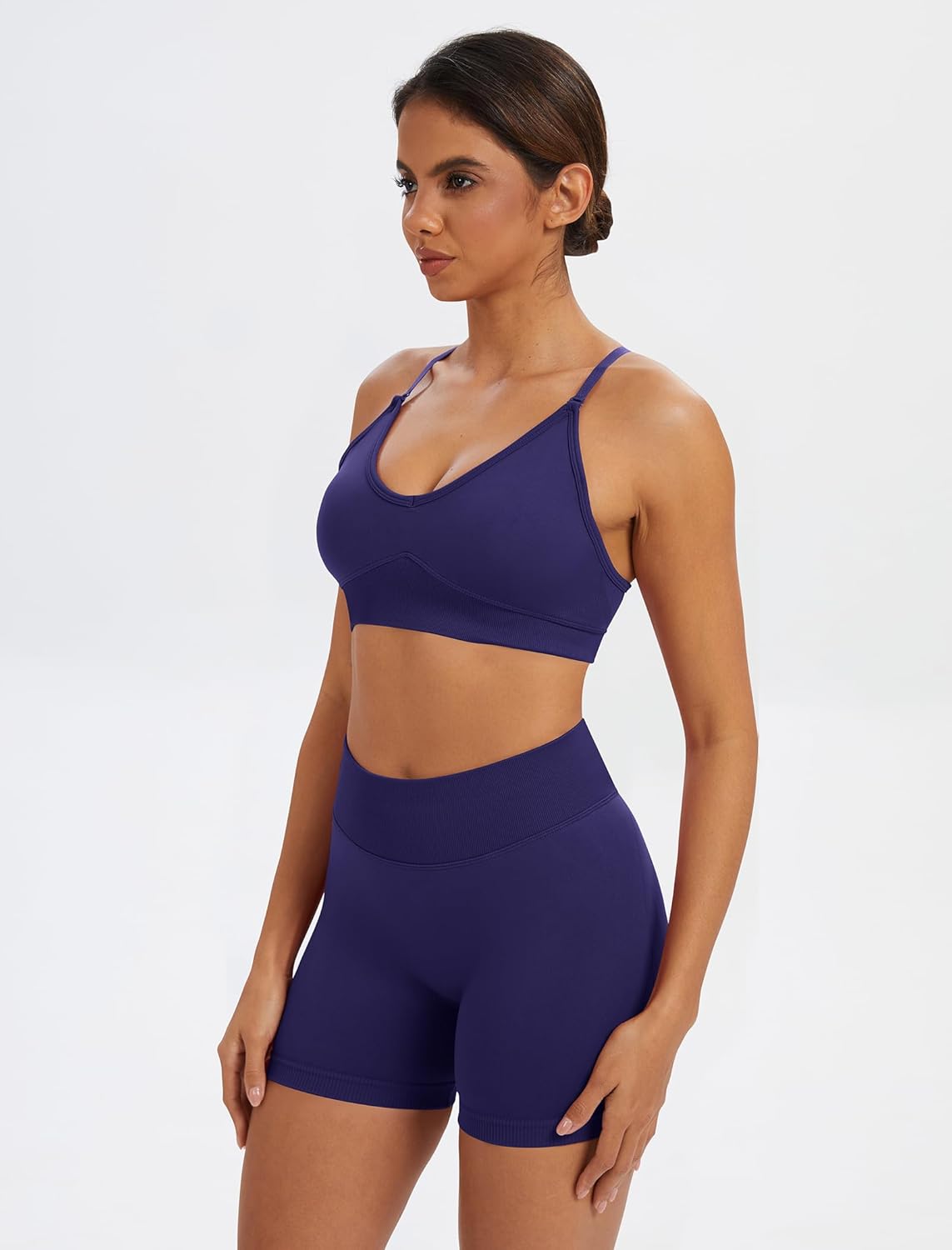 ABOCIW Womens 2 Piece Workout Sets Adjustable Strap V Neck Sports Bra Tummy Control Biker Shorts Gym Yoga Outfits