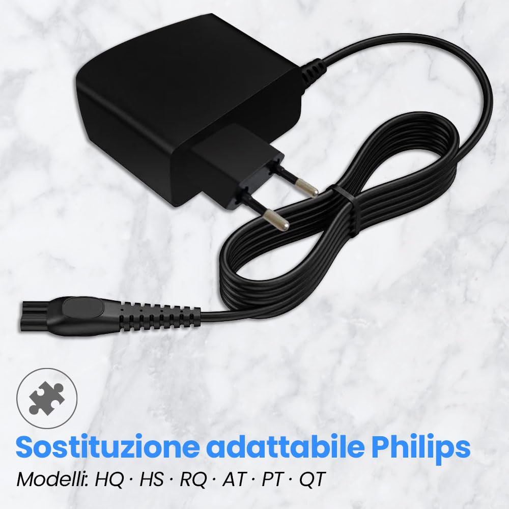 Anakel Home Caricabatterie per rasoio elettrico Philips OneBlade, modelli HQ HS HC RQ AT PT MG BT BG | 15 V, 5,4 W, 350 mAh, colore: nero