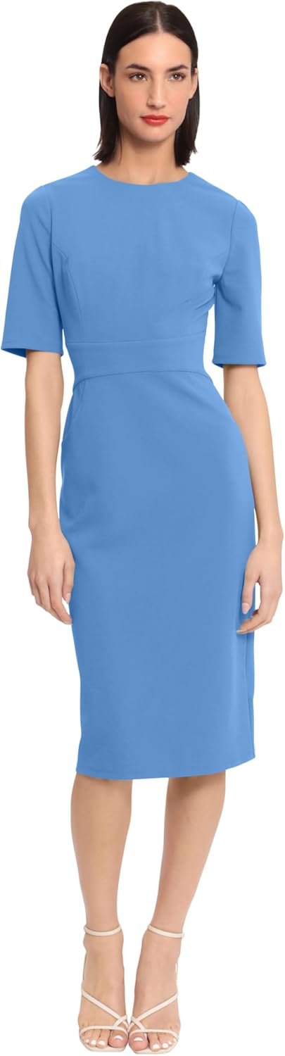 Donna Morgan Women's Curved Waist Seam Crepe Workwear Dress Career Office Desk to Dinner Event Occasion Guest of