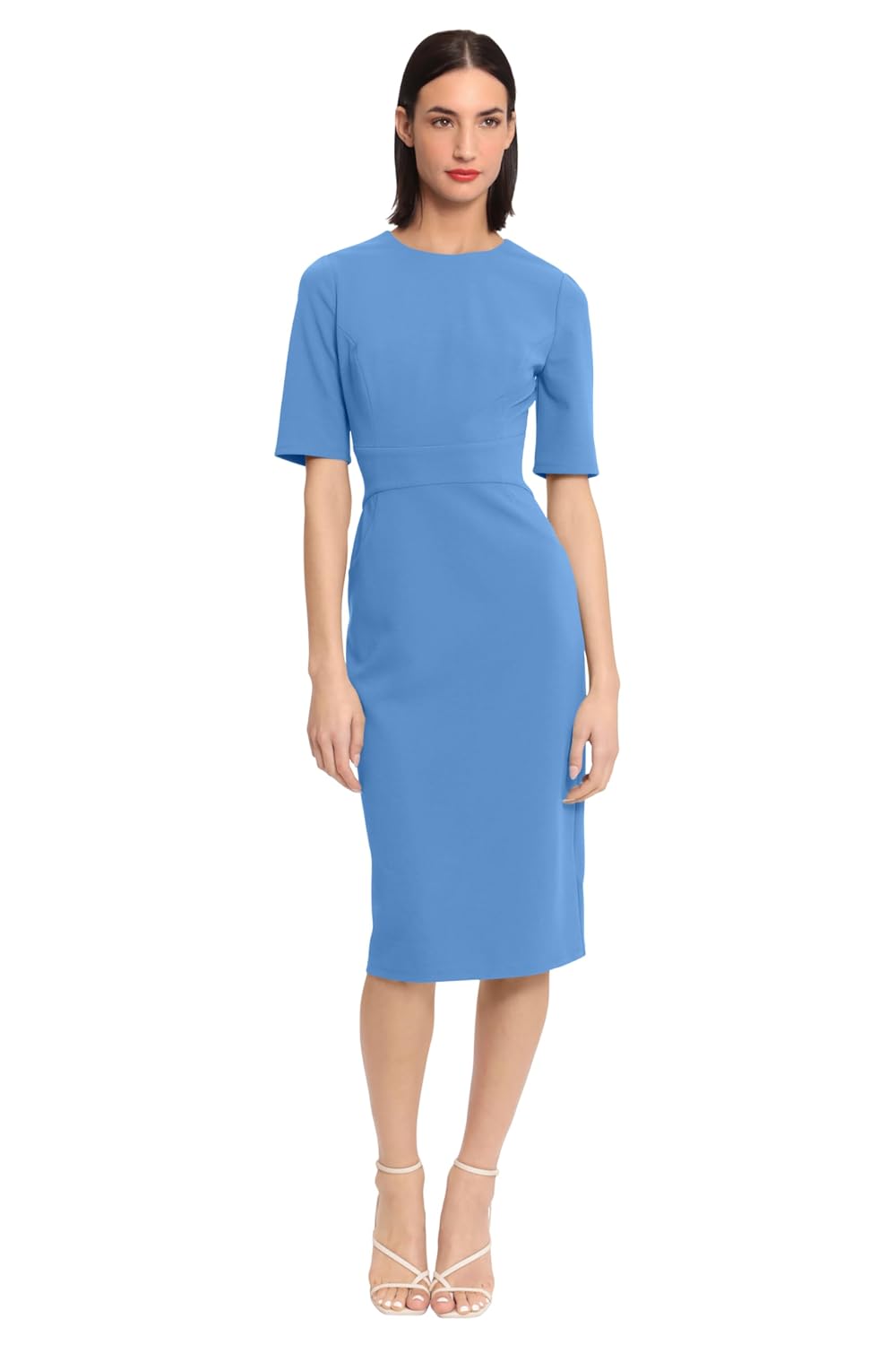 Donna Morgan Womens Curved Waist Seam Crepe Workwear Dress Career Office Desk to Dinner Event Occasion Guest of