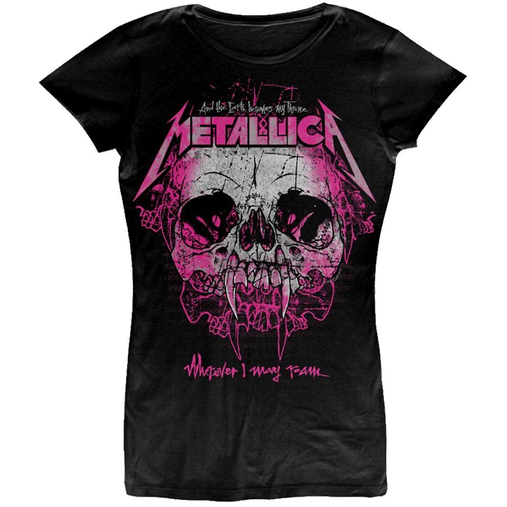 Metallica T Shirt Wherever I May Roam Band Logo Official Womens Skinny Fit Black S
