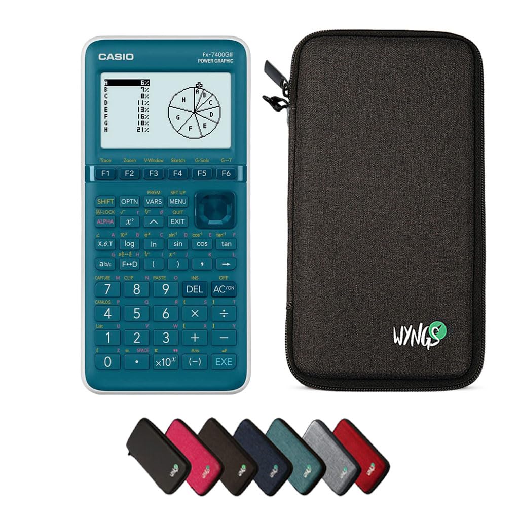 Casio fx-7400GIII avec Housse de Protection WYNGS Incluse Gris Foncé - Calculatrice Graphique - Pack de Base