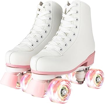 jessie Roller Skates for Women Girls Roller Skate Flash Four-Wheel High Top PU Leather Roller Derby Skates for Beginners Indoors Outdoors
