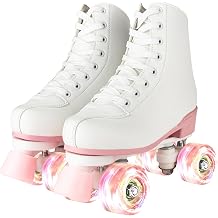 jessie Roller Skates for Women Girls Roller Skate Flash Four-Wheel High Top PU Leather Roller Derby Skates for Beginners Indoors Outdoors